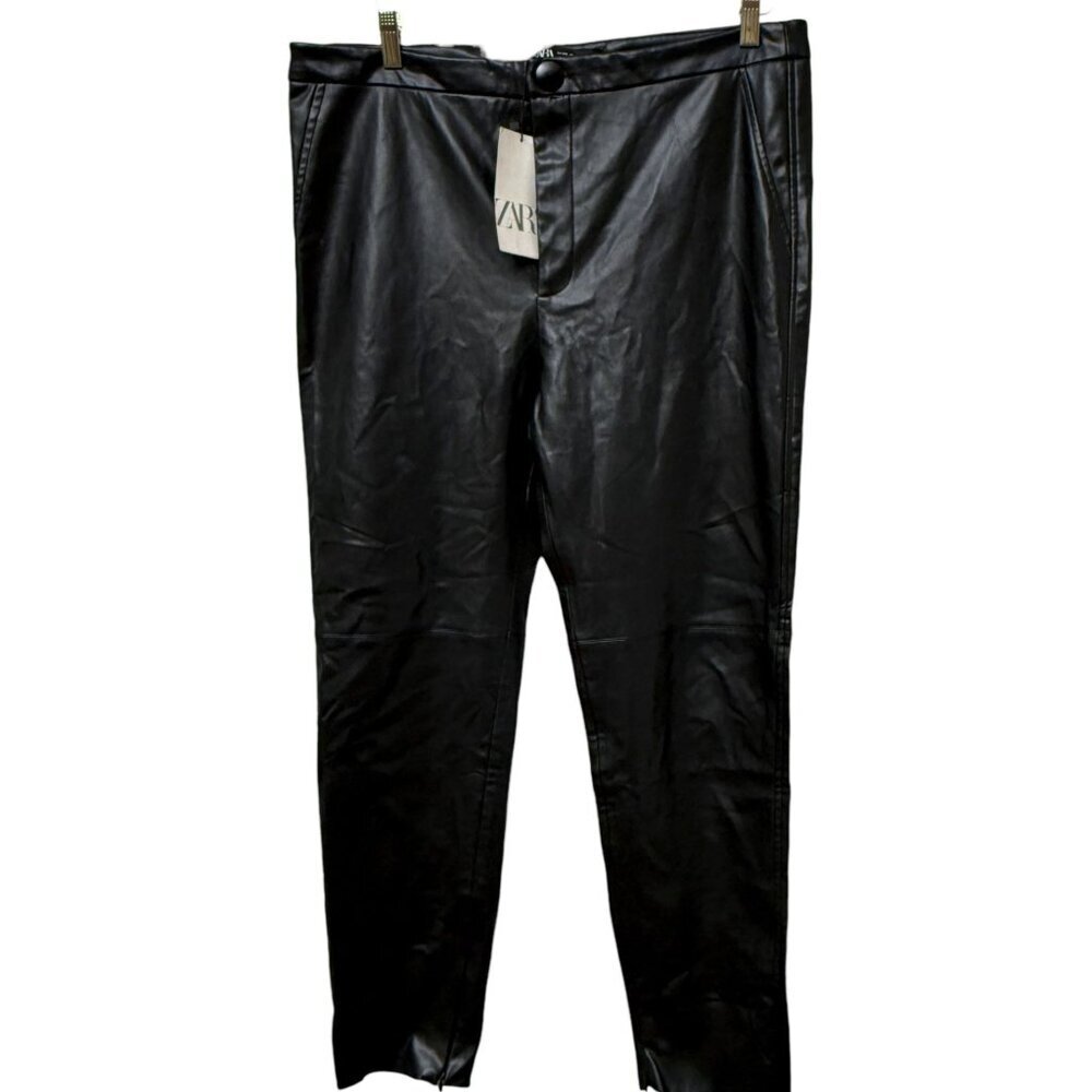 ZARA Faux Leather Black Pants XXL Womens Slim Ankle Modern Moto  NWT